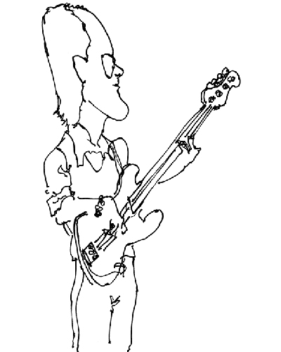 Caricature by an unknown artist from a Second Line band gig at O'Lunny's in NYC, 1978